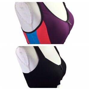 Victoria Sport Lot of 2 Knockout Sports Bra Zip Front 34 DD Black Colorblock